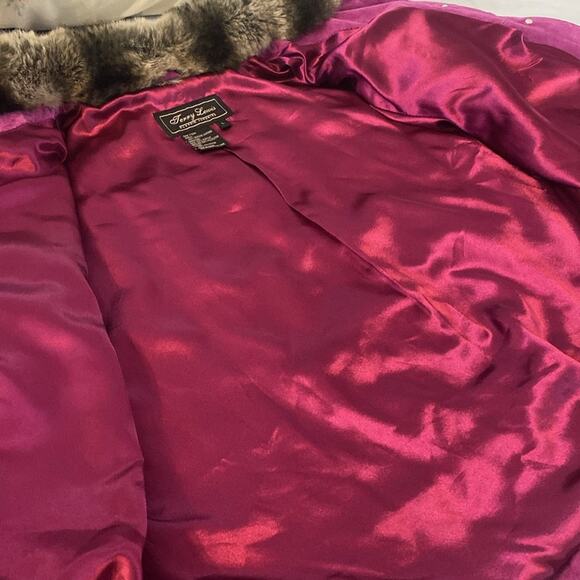 Vintage Terry Lewis Fuchsia Suede Leather Jacket with Faux Fur Collar Size Large - Picture 9 of 9